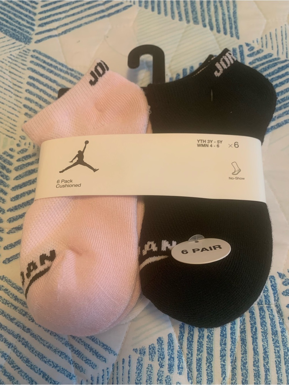 Jordan No-Show Cushioned Socks – Pink & Black (6 Pack)